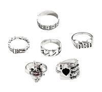 LRXIYODE 6pcs Vintage Gothic Heart Ring Stackable Fashion Jewelry for Women Finger Ring Gothic Style Jewelry