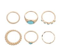 LRXIYODE 6pcs Vintage Turquoise Rings Set for Women Authentic Stackable Finger Rings in Non-tarnish Material Comfortable Fit for Everyday Wear and Special Occasions Boho Western Style