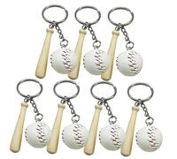 LRXIYODE 7-Piece Mini Baseball Keychain Set for Sports Fans Creative Wooden Bat Ball Keyring Pendants for Party Favors Souvenirs and Backpack Decorations
