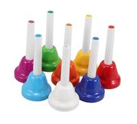LRXIYODE 8 Pcs Colorful Metal Hand Bells Set Note Diatonic Percussion Instrument for Educational Music for Teaching Church Chorus Wedding Party