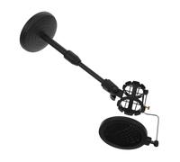 LRXIYODE Adjustable Desktop Microphone Stand with Double Filter Stable Base and Skid Pad Clip Mic Holder for Meeting Table Use Black Conference Mic Support