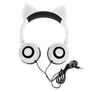 LRXIYODE Adorable Cat Ear Headphones for Glowing LED Lights Lightweight Folding Resistant Material Volume Control Button Safe Earphones for Boys and Compatible with Cellphones