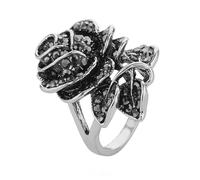 LRXIYODE Antique Black Rose Ring Silver Vintage Multilayers Rose Petals Ring Size 9 for Women Romantic