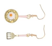 LRXIYODE Asymmetric Funny Food Earrings for Women Cute Kawaii Fried Egg and Frying Pan Dangle Charms Creative Kitchen Cooking Jewelry for Foodies and Chefs
