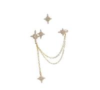 LRXIYODE Asymmetric Gold Star Dangle Earrings with Chic Long Tassel Ear Jewelry for Womens Party and Daily Wear Statement Ear Pendants
