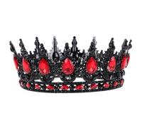 LRXIYODE Baroque Alloy Bride Crown Black Red Rhinestone Gothic Tiaras Wedding Headband Vintage Crystal Queen Princess Headpiece for Bridal Birthday Prom Halloween Party