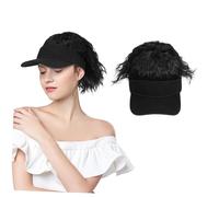 LRXIYODE Baseball Cap Wig Hair Wigs Baseball Caps with Hair Extensions Ponytail Extension High Temperature Wire Black