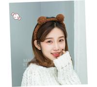 LRXIYODE Bear Ear Headband Plush Ball Sweet Lovely Hair Ears Funny Decor Hairband for Boys and Girls Boy Girl Dark Brown Hair Hoop Hairpins for Buns