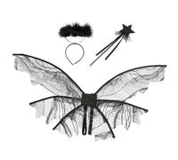 LRXIYODE Black Butterfly Fairy Wings with Wand Lightweight Comfortable Costume Prop for Adults Secure Fit Angel Dress Up Accessory for Halloween Party and Festival