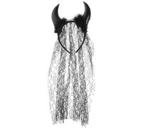 LRXIYODE Black Devil Horns Headband with Veil Halloween Costume Accessory Women’S One Size Party Hairband