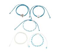 LRXIYODE Bohemian Beach Anklet Set 5 Pieces Woven Braided Turtle Charm Bracelets Sky Blue Beaded Rope for Women Teen Girls Summer Ocean Style