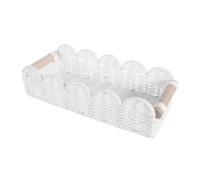 LRXIYODE Boho White Paper Rope Storage Basket with Cutout Handles, Rectangular Lightweight Woven Organizer for Bathroom Countertop and Bedroom Nightstand, Flexible and Sturdy Storage