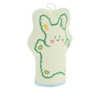 LRXIYODE Cartoon Rabbit Bathing Gloves for Kids, Embroidered Exfoliating Scrubbing Mitts, Green Cute Animal Patch Wash Gloves for Gentle Skin Cleaning and Dead Skin Removal