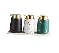 LRXIYODE Ceramic Lotion Dispenser Press Pump 400ml Marble Black Emulsion Bottle Portable Soap Bottle for Travel Bathroom Kitchen Use