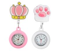 LRXIYODE Clip-on Pocket Watch for Nurses 2pcs Silicone Glow-in-The-Dark Hanging Quartz Movement Nurse Fob Watch with White Footprint and Pink Crown Suitable for Medical Staff and Students