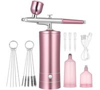 LRXIYODE Cordless Airbrush Kit with USB Charging Cable, 2-speed Pink Airbrush Compressor for Nail Art and Face Painting, Portable Air Brush Set for Professional Beauty and Personal Care