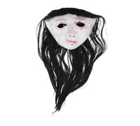 LRXIYODE Creepy Female Ghost Mask with Flowing Hair Full Face Latex Head Cover for Halloween Costume Horror Party Haunted House Cosplay Events Lightweight and Festival Accessory