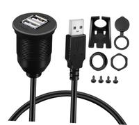 LRXIYODE Dual USB Data Extension Cable for Car and Motorcycle Dashboard Fast Charging Cord Compatible with Smartphones and Tablets Black