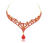 LRXIYODE Elegant Bridal Frontlet Red Rhinestone Headpiece with Zinc Alloy Pendant, Eye-catching Wedding Forehead Jewelry for Occasion You Want more Charming