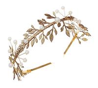 LRXIYODE Elegant Bridal Wedding Headband Pearl and Gold Leaf Headpiece for Bride Comfortable Hair Accessory for Weddings Proms and Special Occasions