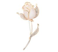 LRXIYODE Elegant Rose Brooch with Opal Cat’s Eye Alloy Pin for Women Wedding and Party Decoration, Golden Floral Breastpin Jewelry Accessory
