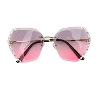 LRXIYODE Fashion Frameless Crystal Rhinestone Sunglasses for Women Creative Party Eyewear with Structure Stylish Festival Accessory in Golden Light Double Red Gift and Outdoor Use