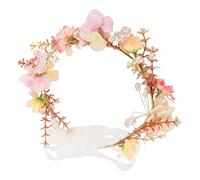 LRXIYODE Flower Girl Headband with Pearl and Ribbon Lightweight Floral Crown for Women Bridal Hair Accessory for Weddings and Festivals Pink Princess Birthday Hairband
