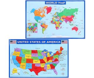 LRXIYODE Geography Learning Posters 2 Pack USA and World Maps for Household and Educational Use on UV Paper 20X14 Inches
