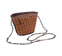 LRXIYODE Handmade Boho Beach Woven Bucket Bag Lightweight Coconut Shell Purse Spacious Canvas Shoulder Bag for Summer Tropical Style Shopping and Travel