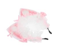 LRXIYODE Handmade Lace Cat Ears Headband Plush Pink Hair Hoop Lightweight Elegant Lolita Accessory for Women Cosplay Costume Parties Halloween Masquerade