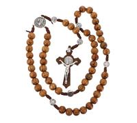 LRXIYODE Handwoven Wooden Bead Necklace with Cross Pendant Delicate Prayer Neck Chain for Unique Religious Jewelry for Special Occasions
