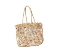 LRXIYODE Khaki Handmade Straw Weaving Bag Lightweight Hollow Out Shoulder Bag Fashionable Summer Beach Handbag for Women Versatile for Travel Shopping and Everyday Use