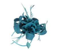 LRXIYODE Lake Blue Tea Party Decorative Hat for Women, 1920s Vintage Style Headpiece with Plume, Cambric Fabric, Clip and Headband for Wedding, Races, and Special Occasions