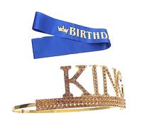LRXIYODE Men's Birthday Crown Sash Set with Rhinestones King Sash for Party Decorations Role Play and Cosplay Events for Birthday Celebrations and Special Occasions