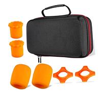 LRXIYODE Microphone Carrying Case Bag with 2 Orange Anti-Slip Silicone Rings, 2 Sponge Covers, and 2 Shockproof Rod Sleeves - Black Zip Mic Storage for Portable Karaoke and Music
