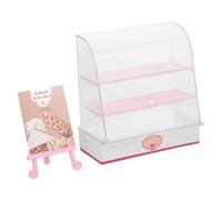 LRXIYODE Miniature Doll House Cake Cabinet with Random Menu Dessert Display Stand for DIY Dollhouse Decoration Compact Miniature Bakery Prop for Pretend Play