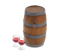 LRXIYODE Miniature Wine Barrel with Faucet and Two Red Wine Cups Dollhouse Accessories for Bar and Pub Ornament