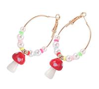 LRXIYODE Mushroom Hoop Earrings for Women Alloy Dangle Jewelry with Beads Elegant Lightweight Pendant Charm Unique Temperament Accessory for Daily Wear and Parties Gold Tone