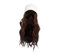 LRXIYODE Natural Brown Wavy Baseball Cap Wig for Women Comfortable Soft Fibers Stable Construction Casual Long Curly Hair Hat Hair Extension