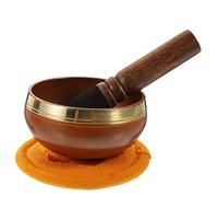 LRXIYODE Nepal Handmade 8cm Copper Singing Bowl Meditation Set with Orange Color Cushion and Leather Mallet for Yoga Mindfulness and Buddhist Chanting Therapy