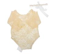 LRXIYODE Newborn Photography Girl Outfit with Elegant Lace Bow Romper and Milestone Headband Soft Two Costume for Portraits and Special Occasion Photos