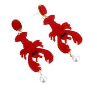 LRXIYODE Ocean Theme Pearl Drop Earrings with Lobster Design, 1 Pair Creative Animal Shaped Ear Drops for Women, Fashion Jewelry for Daily Wear and Special Occasions