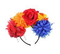 LRXIYODE Peony Floral Headband Party Hair Accessory Mixed Red Orange Yellow Blue Flower Girl Crown Elegant Garland for Weddings Birthdays Showers Festival