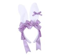 LRXIYODE Plush Bunny Ears Bow Headband Soft Rabbit Ear Hair Hoop for Women Party Costume Cosplay Easter Carnival Accessory in Light Purple with Bowknot