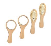 LRXIYODE Portable Mirror Comb Set 4pcs Vintage Wooden Hair Comb Massage Bristles and Mini Vanity Mirror for Travel and Daily Makeup Use
