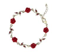 LRXIYODE Red Rose Bracelet with Flower Charms Vintage Style Chain Bangle for Women Stackable Valentine's Day Gift Symbolizing Eternal Love and Elegance