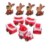 LRXIYODE Resin Sitting and Standing Reindeer Statue Set with Christmas Train Model Holiday Ornament for Desktop and Tree Decorations Whimsical Winter Village Scene for Festive Home Display