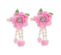 LRXIYODE Retro Camellia Flower Hair Clip with Pearl Tassel Delicate DIY Hanfu Hair Accessory for Women and Elegant Pink Floral Barrette for Parties and Daily Wear