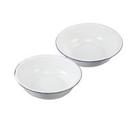 LRXIYODE Retro Enamel Foot Bath Soak Tub and Face Basin for Bathroom, 2pcs White Metal Wash Basin Set, Multi-Purpose Utility, Easy Maintenance, 32cm and 34cm