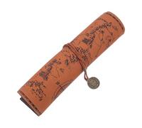 LRXIYODE Retro Roll up Leather Pencil Case with Treasure Map Pattern, Smooth Surface and Strap Fasten, Portable Vintage Pen Bag for Travel and Artists